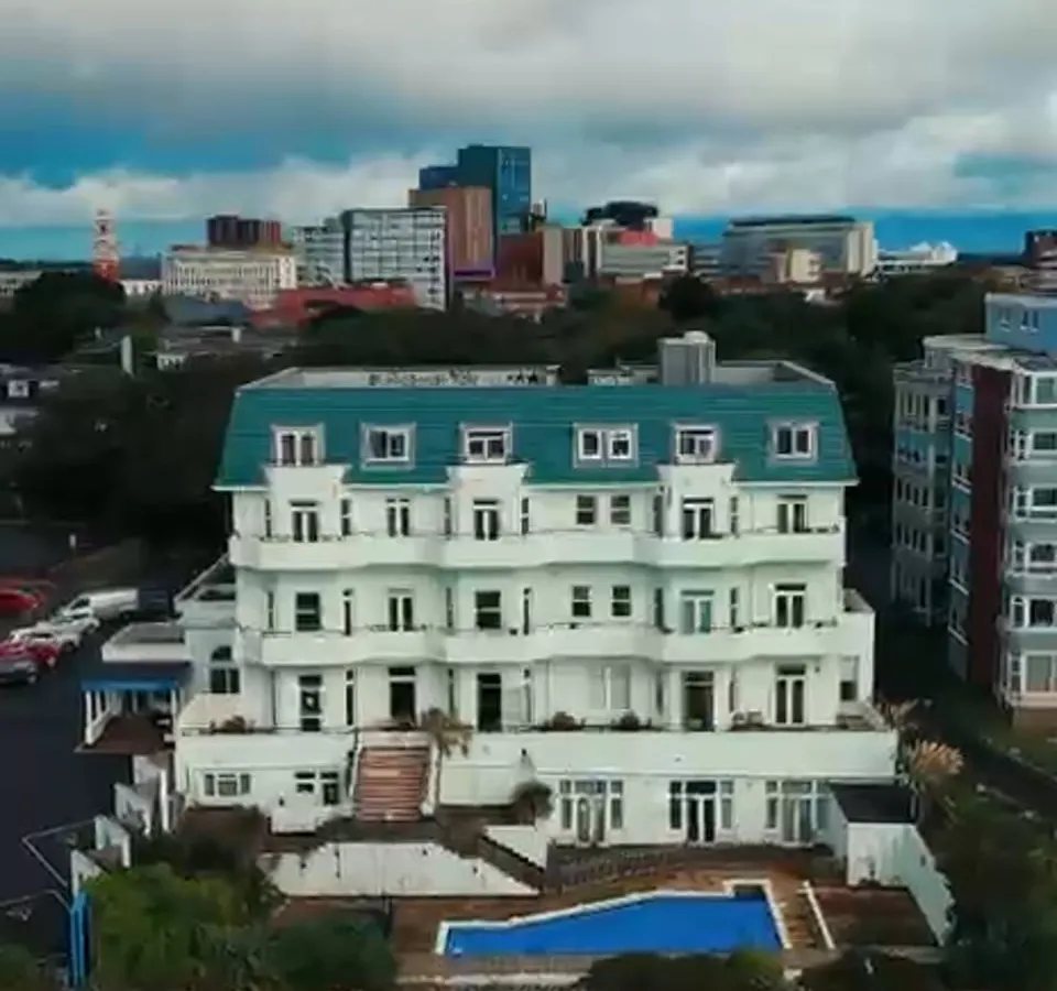 Aerial view of Bournemouth East Cliff Hotel from the project video