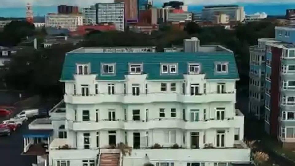 Aerial view of Bournemouth East Cliff Hotel from the project video