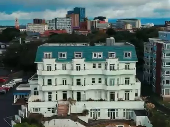 Aerial view of Bournemouth East Cliff Hotel from the project video