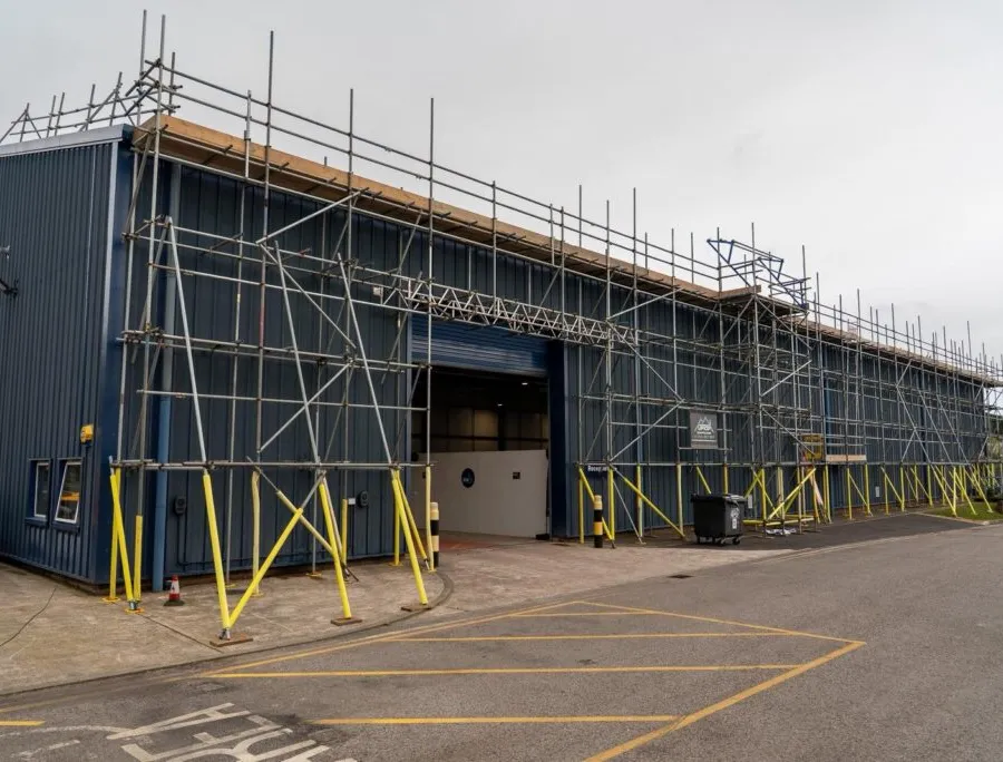 Commercial scaffolding installation for solar panel works at South Western Vehicle Auctions, Holton Heath, Dorset by Up Top Scaffolding
