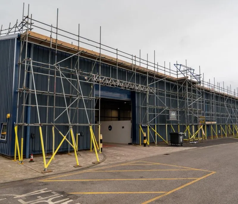 Commercial scaffolding installation for solar panel works at South Western Vehicle Auctions, Holton Heath, Dorset by Up Top Scaffolding