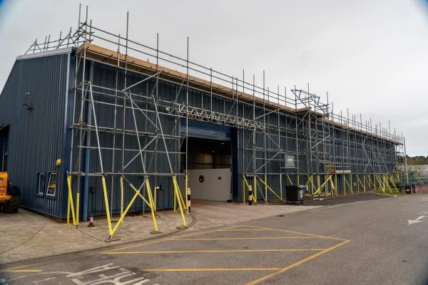 Commercial scaffolding installation for solar panel works at South Western Vehicle Auctions, Holton Heath, Dorset by Up Top Scaffolding