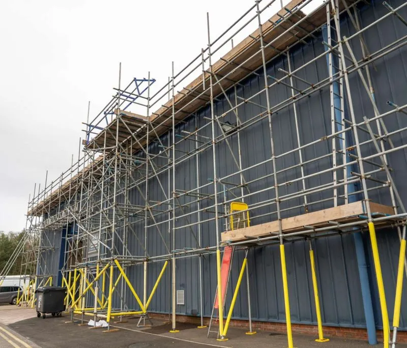 Commercial scaffolding installation for solar panel works at South Western Vehicle Auctions, Holton Heath, Dorset by Up Top Scaffolding