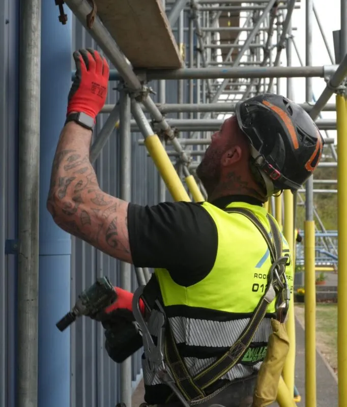 Commercial scaffolding installation for solar panel works at South Western Vehicle Auctions, Holton Heath, Dorset by Up Top Scaffolding