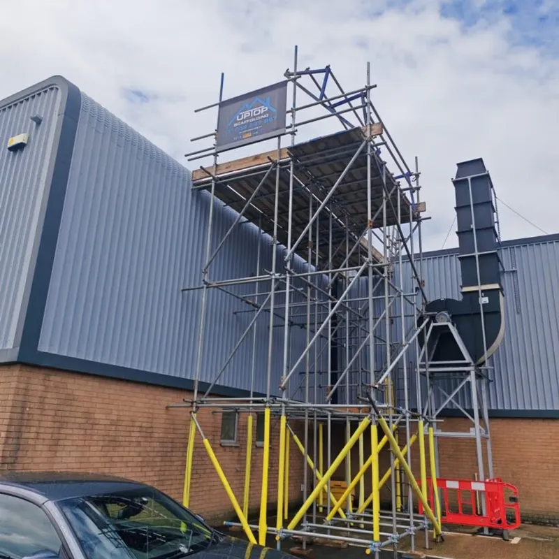 Scaffolding erected by Up Top Scaffolding for a solar installation at Lipco Engineering, Woolsbridge Industrial Estate, on behalf of Pro Star Energy.
