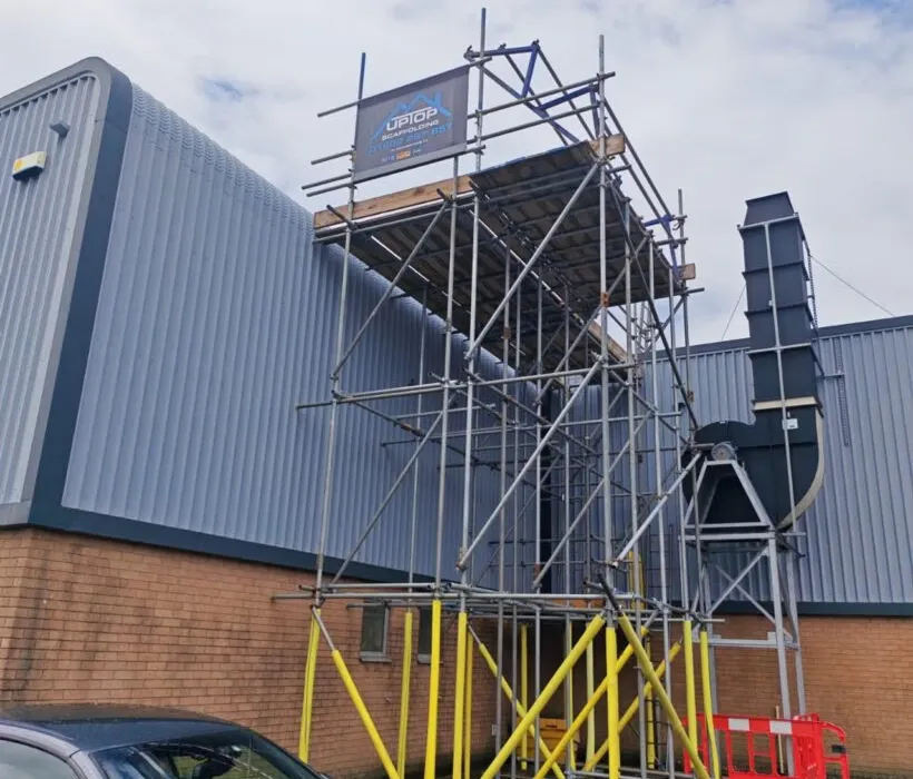 Scaffolding erected by Up Top Scaffolding for a solar installation at Lipco Engineering, Woolsbridge Industrial Estate, on behalf of Pro Star Energy.